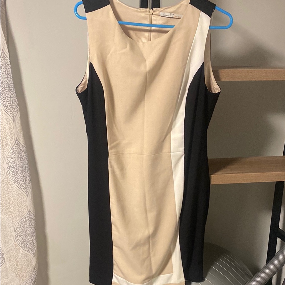 Dex Cream and Black Sheath Mini Dress Sleeveless Crew Neck